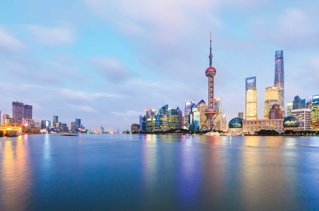 Beautiful Shanghai skyline at night,modern urban background