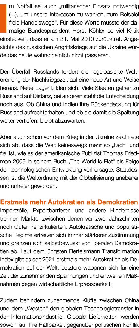 Im Notfall sei auch „milit rischer Einsatz notwendig (...), um unsere Interessen zu wahren, zum Beispiel freie Handel...