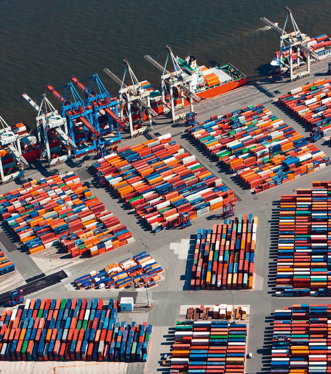 Hamburg, Germany - August 6, 2014: Aerial view of Burchardkai, largest container terminal at the port of Hamburg operated by HHLA