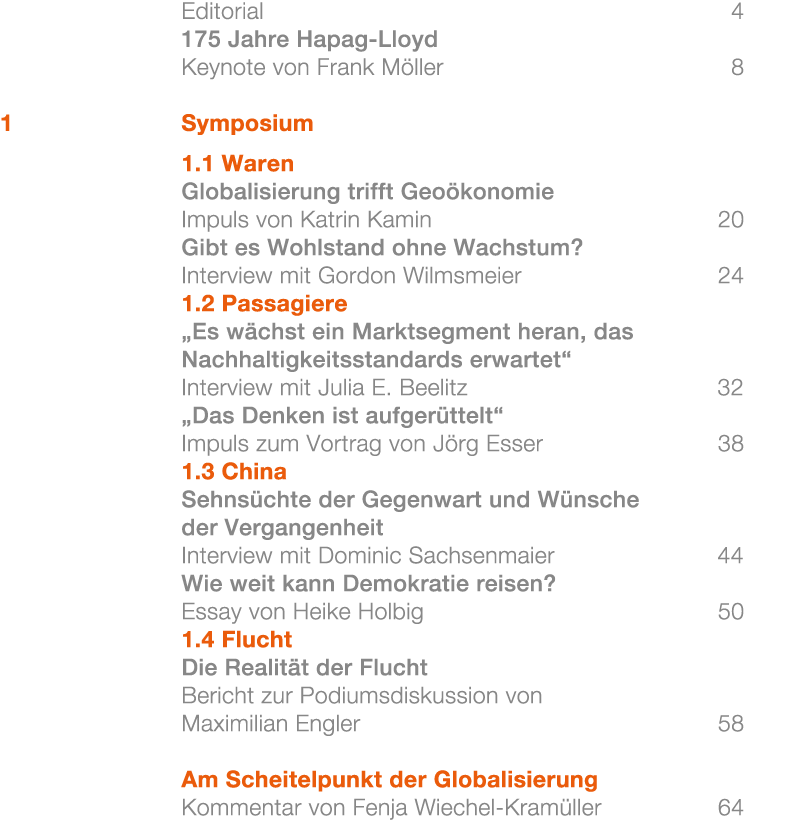  Editorial 4 175 Jahre Hapag Lloyd Keynote von Frank M ller 8 1 Symposium 1.1 Waren Globalisierung trifft Geo konomie...