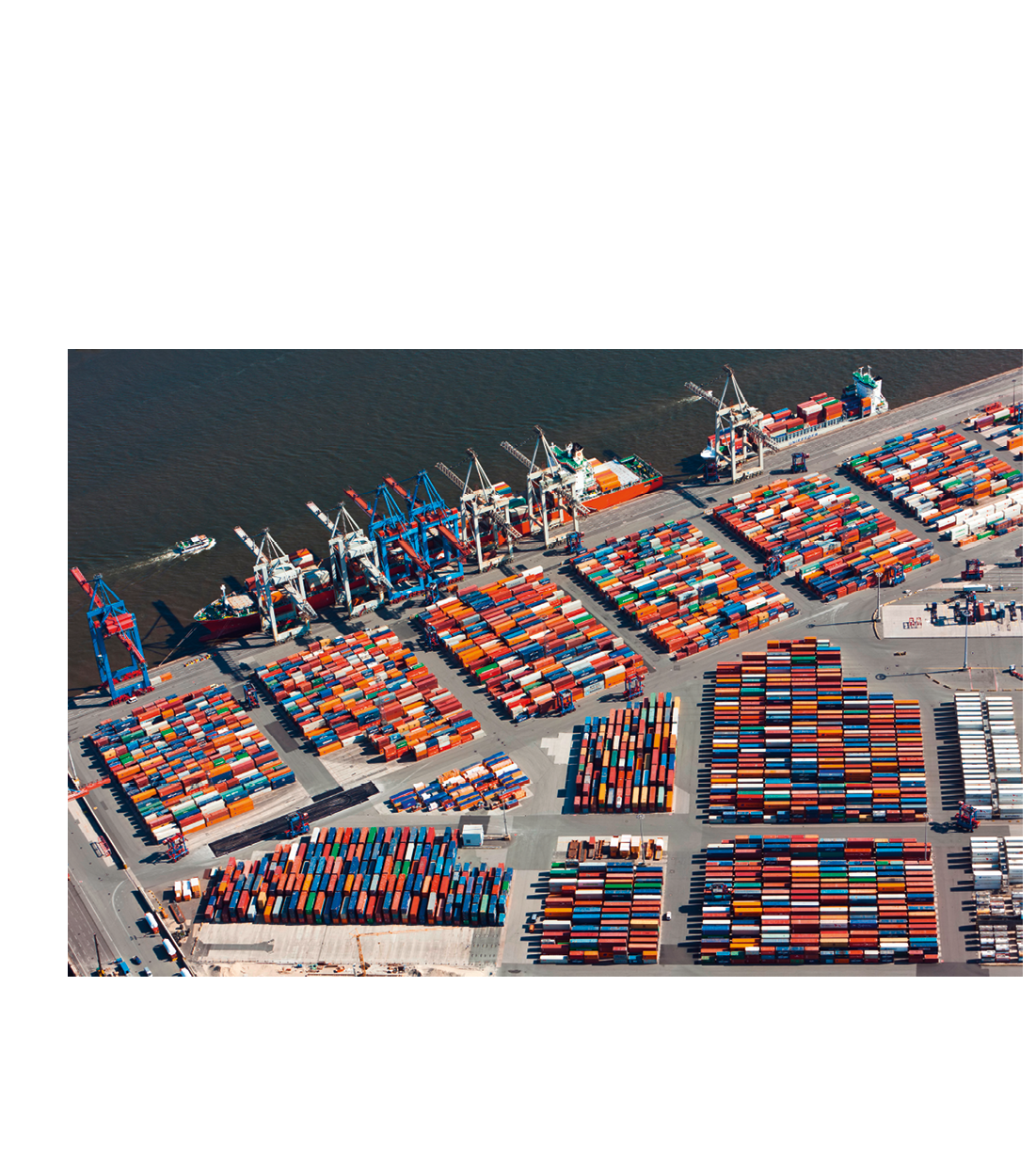 Hamburg, Germany - August 6, 2014: Aerial view of Burchardkai, largest container terminal at the port of Hamburg operated by HHLA