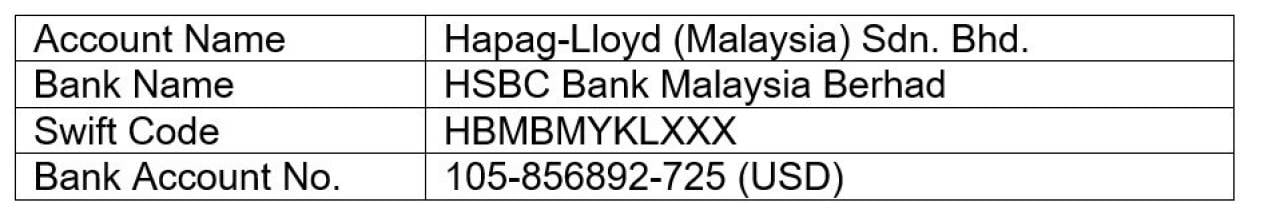 Malaysia Payment Collection Usd Of Bank Account Hapag Lloyd