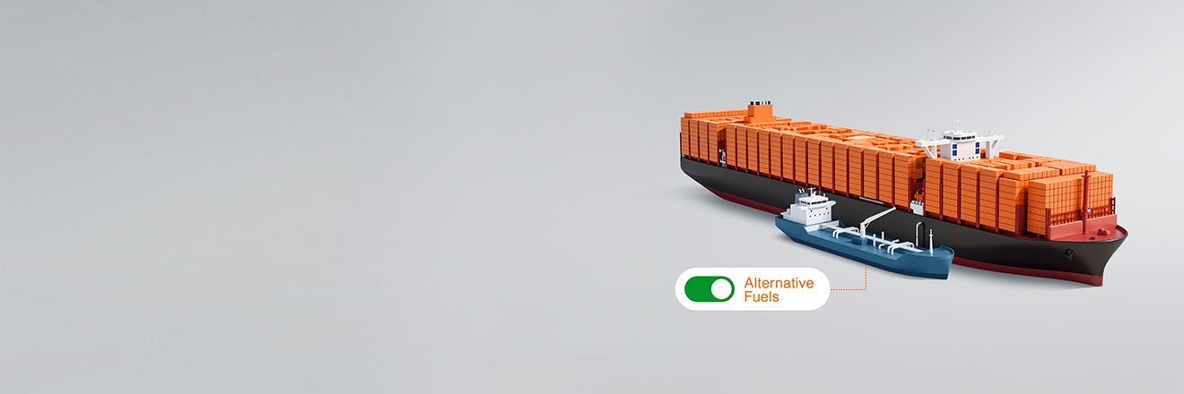 A tablet showing a shipping container from Hapag-Lloyd turning green through Ship Green.
