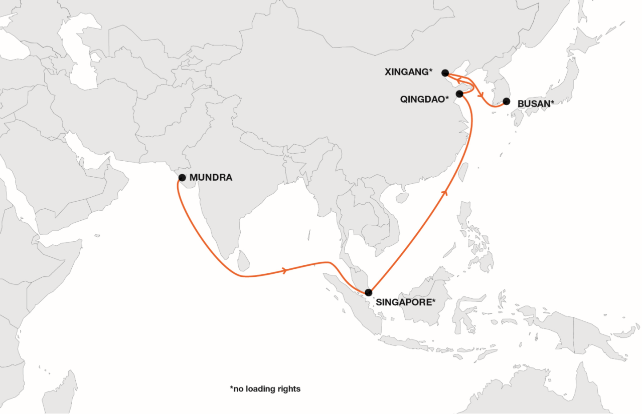 India Asia Express (IAX) service map