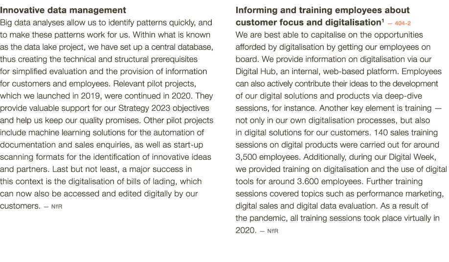 Innovative data management Big data analyses allow us to identify patterns quickly, and to make these patterns work f   
