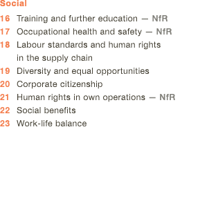 Social 16 Training and further education — NfR 17 Occupational health and safety — NfR 18  Labour standards and human   