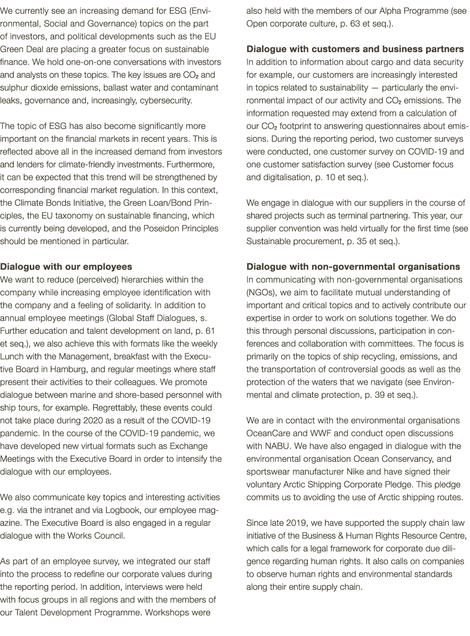 We currently see an increasing demand for ESG (Environmental, Social and Governance) topics on the part of investors,   