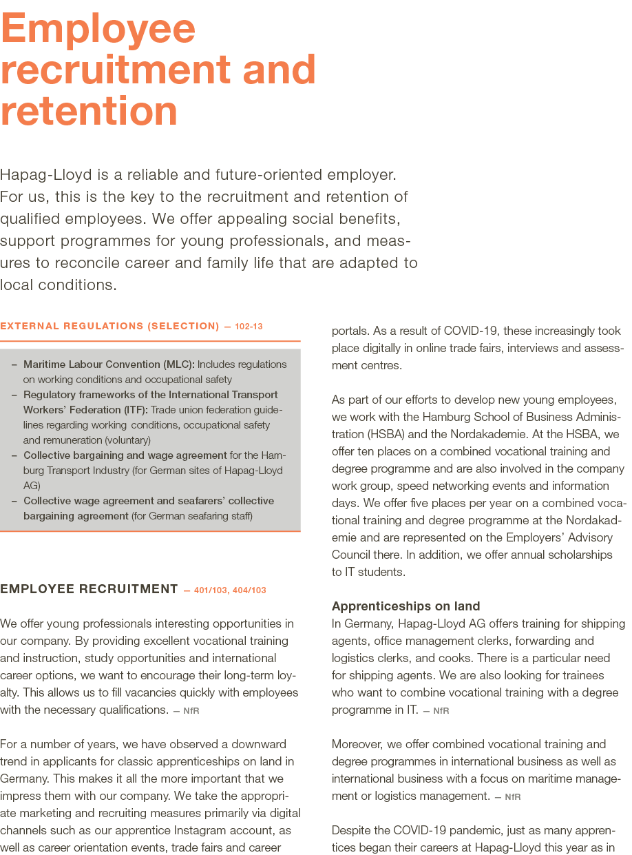  Employee recruitment and retention Hapag-Lloyd is a reliable and future-oriented employer  For us, this is the key t   
