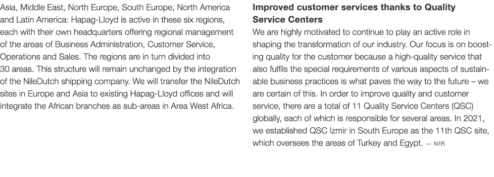 Asia, Middle East, North Europe, South Europe, North America and Latin America: Hapag-Lloyd is active in these six re   