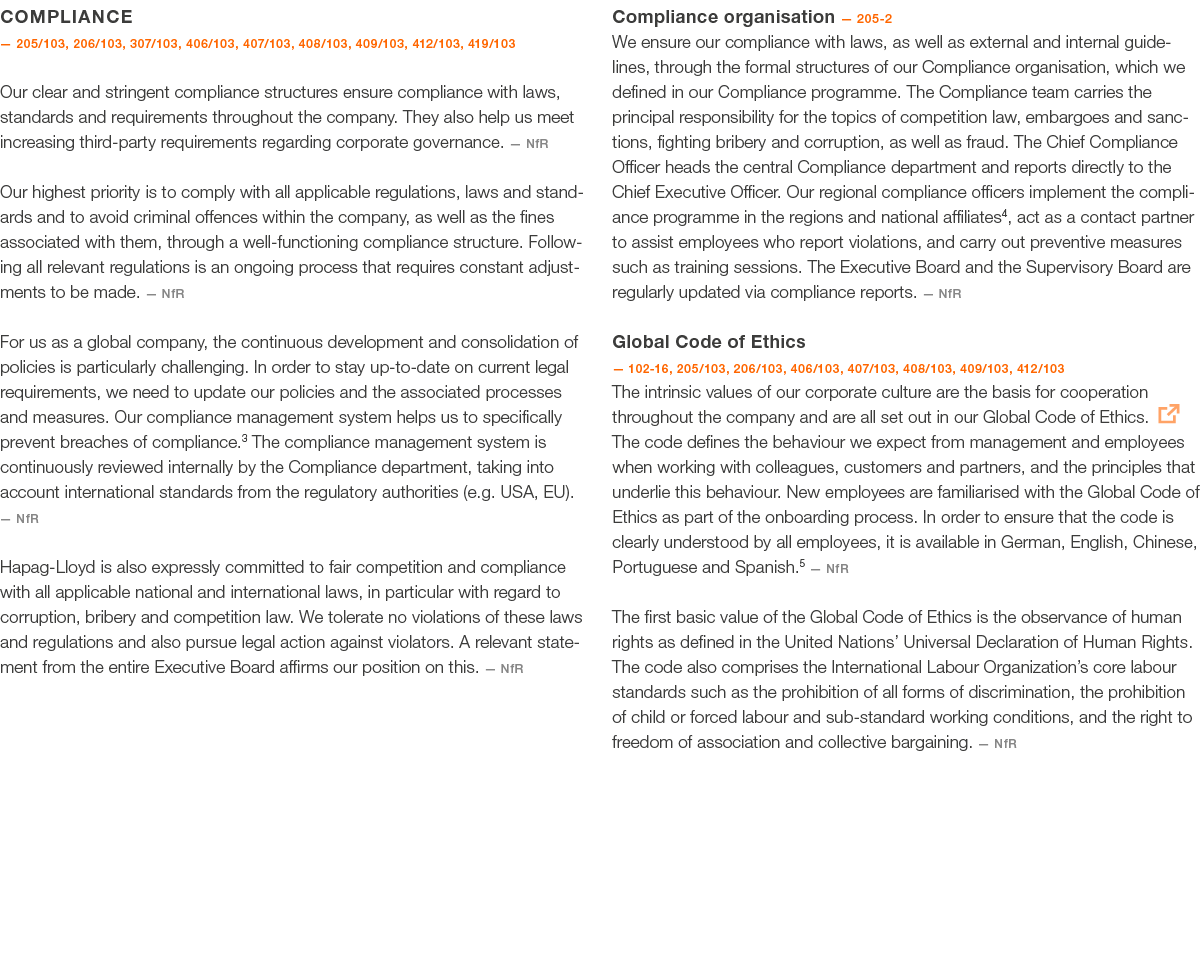 Compliance — 205 103, 206 103, 307 103, 406 103, 407 103, 408 103, 409 103, 412 103, 419 103 Our clear and stringent    