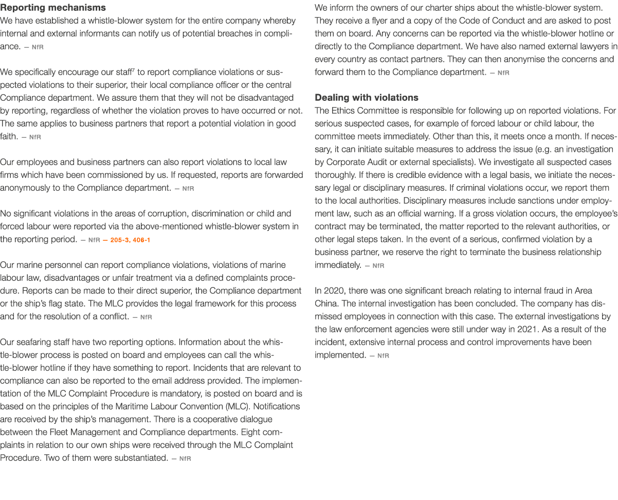 Reporting mechanisms We have established a whistle-blower system for the entire company whereby internal and external   
