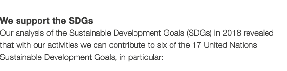  We support the SDGs Our analysis of the Sustainable Development Goals (SDGs) in 2018 revealed that with our activiti   