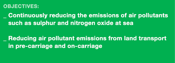 Objectives: _  Continuously reducing the emissions of air pollutants such as sulphur and nitrogen oxide at sea _  Red   