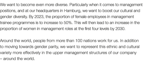 We want to become even more diverse  Particularly when it comes to management positions, and at our headquarters in H   