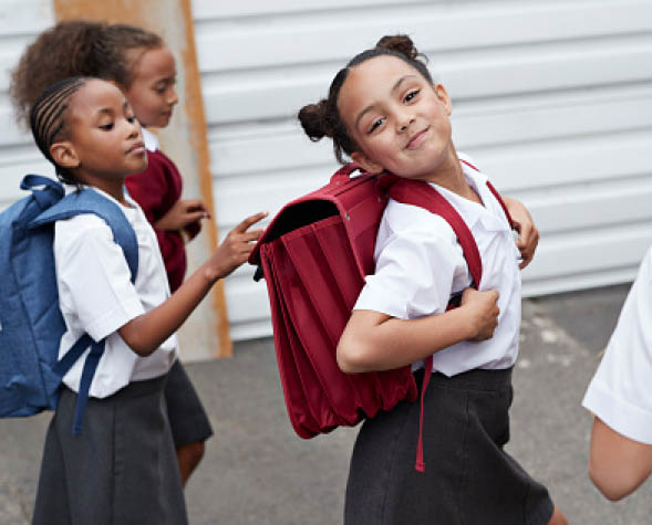 Children at modern school facility