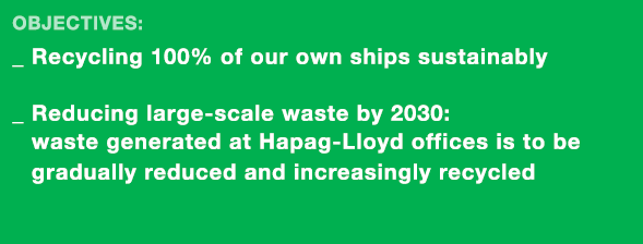 Objectives: _  Recycling 100% of our own ships sustainably _  Reducing large-scale waste by 2030: waste  generated at   