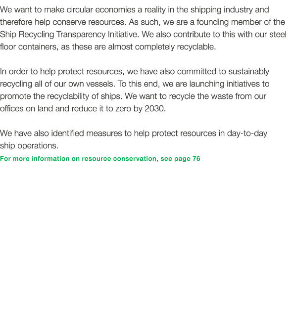 We want to make circular economies a reality in the shipping industry and therefore help conserve resources  As such,   