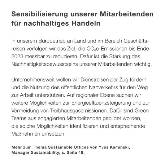 Sensibilisierung unserer Mitarbeitenden f r nachhaltiges Handeln In unserem B robetrieb an Land und im Bereich Gesch ...