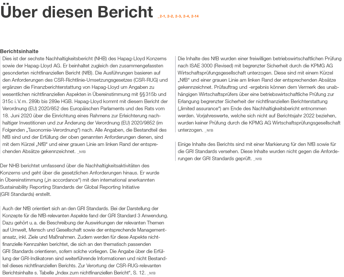  ber diesen Bericht _2 1, 2 2, 2 3, 2 4, 2 14 Berichtsinhalte Dies ist der sechste Nachhaltigkeitsbericht (NHB) des H...
