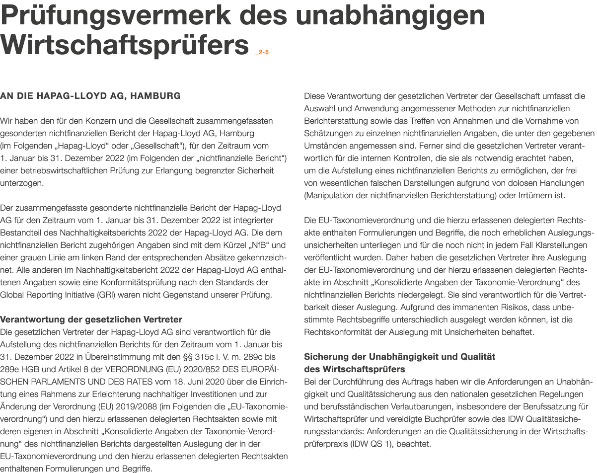 Pr fungsvermerk des unabh ngigen Wirtschaftspr fers _2 5 An die Hapag Lloyd AG, Hamburg Wir haben den f r den Konzern...