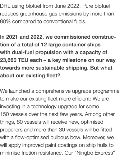DHL using biofuel from June 2022. Pure biofuel reduces greenhouse gas emissions by more than 80% compared to conventi...