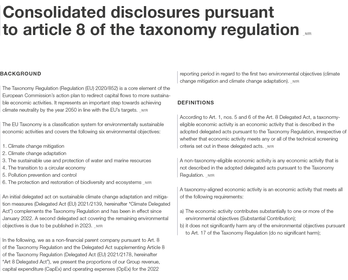 Consolidated disclosures pursuant to article 8 of the taxonomy regulation _NfR Background The Taxonomy Regulation (Re...