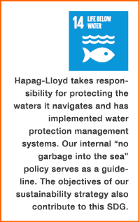 ￼ Hapag Lloyd takes responsibility for protecting the waters it navigates and has implemented water ­protection manag...