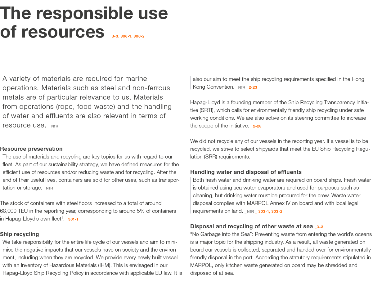 The responsible use of resources _3 3, 306 1, 306 2 A variety of materials are required for marine ­operations. Mater...