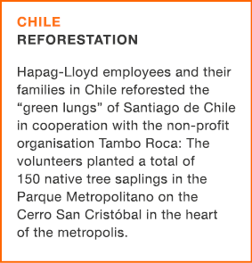 Chile REFORESTATION Hapag Lloyd employees and their families in Chile reforested the “green lungs” of Santiago de Chi...