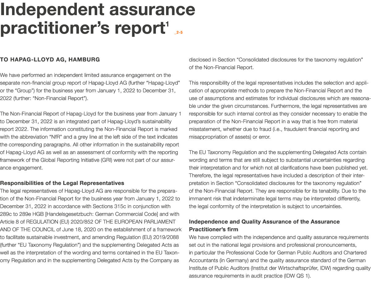 Independent assurance practitioner’s report1 _2 5 To Hapag Lloyd AG, Hamburg We have performed an independent limited...