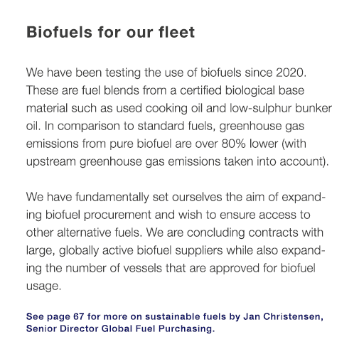 Biofuels for our fleet We have been testing the use of biofuels since 2020. These are fuel blends from a certified bi...
