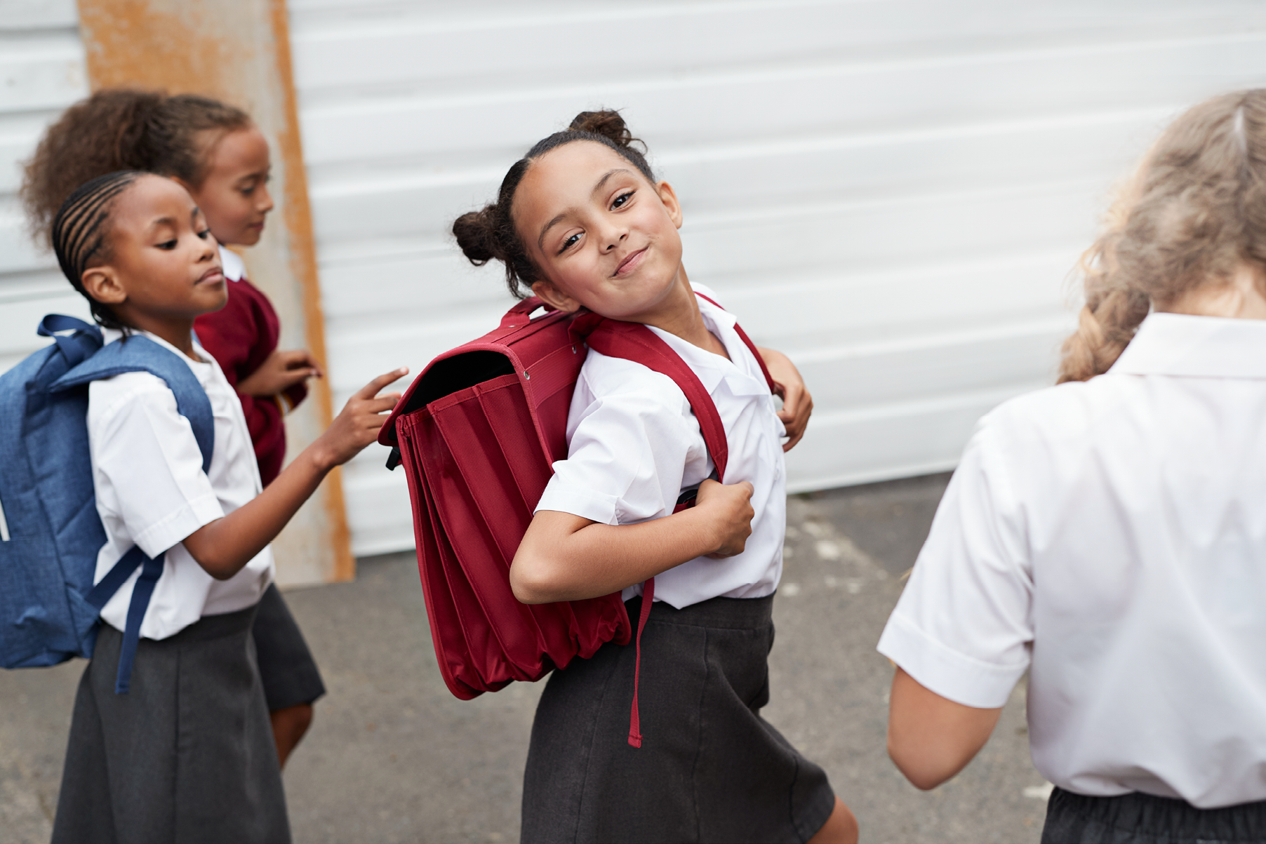 Children at modern school facility