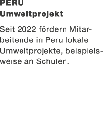peru Umweltprojekt Seit 2022 f rdern Mitar­beitende in Peru lokale Umweltprojekte, beispielsweise an Schulen. 