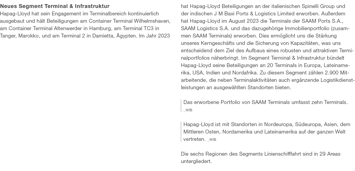 Neues Segment Terminal & Infrastruktur ­Hapag Lloyd hat sein Engagement im Terminalbereich kontinuierlich ausgebaut u...