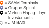 ￼ = SAAM Terminals ￼ = Gruppo Spinelli ￼ = Various ­Hapag Lloyd ­Investements ￼ = J M BAXI 