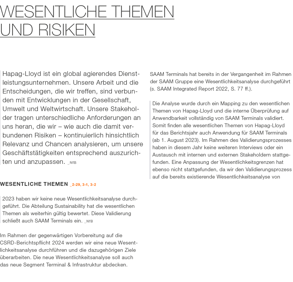 Wesentliche Themen und Risiken ­­Hapag Lloyd ist ein global agierendes Dienstleistungsunternehmen. Unsere Arbeit und ...