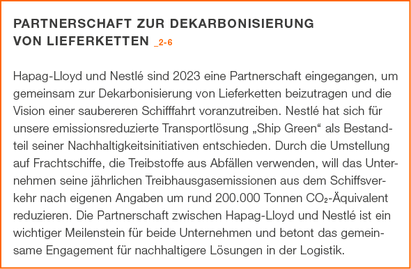 Partnerschaft zur Dekarbonisierung von Lieferketten _2 6 ­Hapag Lloyd und Nestl sind 2023 eine Partnerschaft eingega...