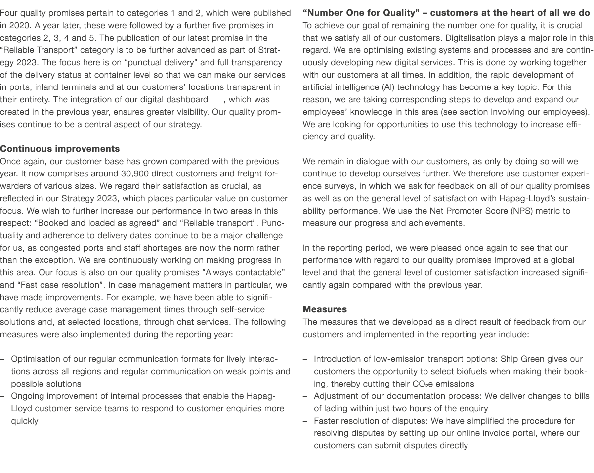 Four quality promises pertain to categories 1 and 2, which were published in 2020. A year later, these were followed ...