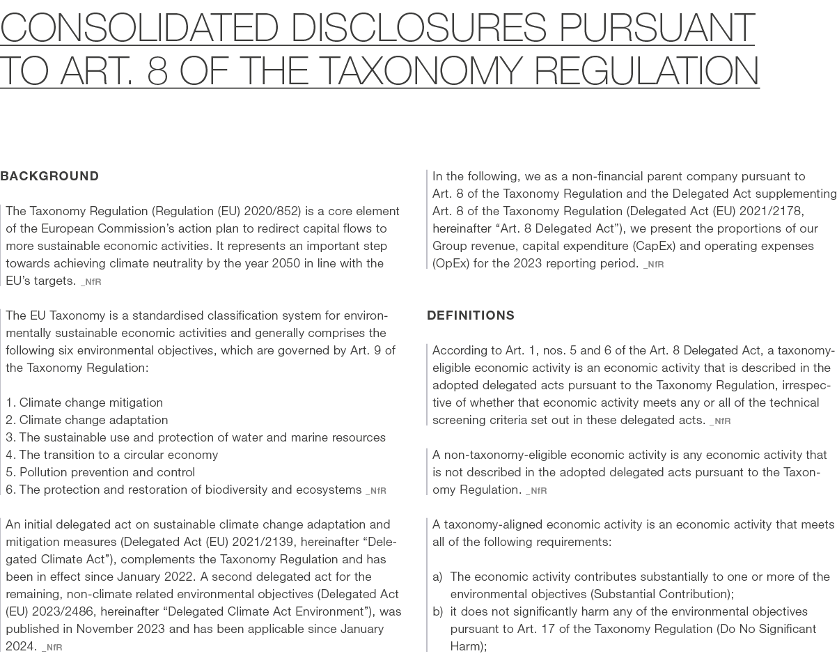 CONSOLIDATED DISCLOSURES PURSUANT TO ART. 8 OF THE TAXONOMY REGULATION Background The Taxonomy Regulation (Regulation...