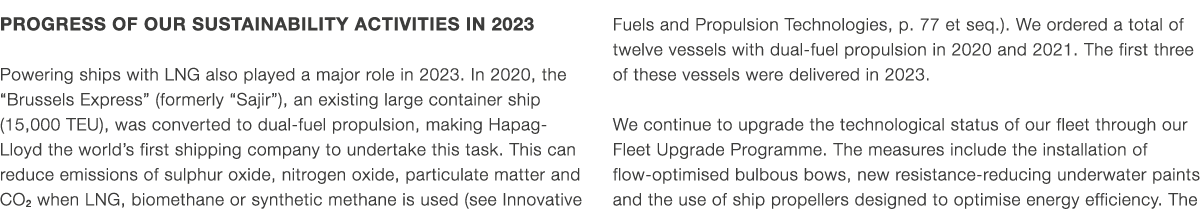 PROGRESS OF OUR SUSTAINABILITY ACTIVITIES IN 2023 Powering ships with LNG also played a major role in 2023. In 2020, ...