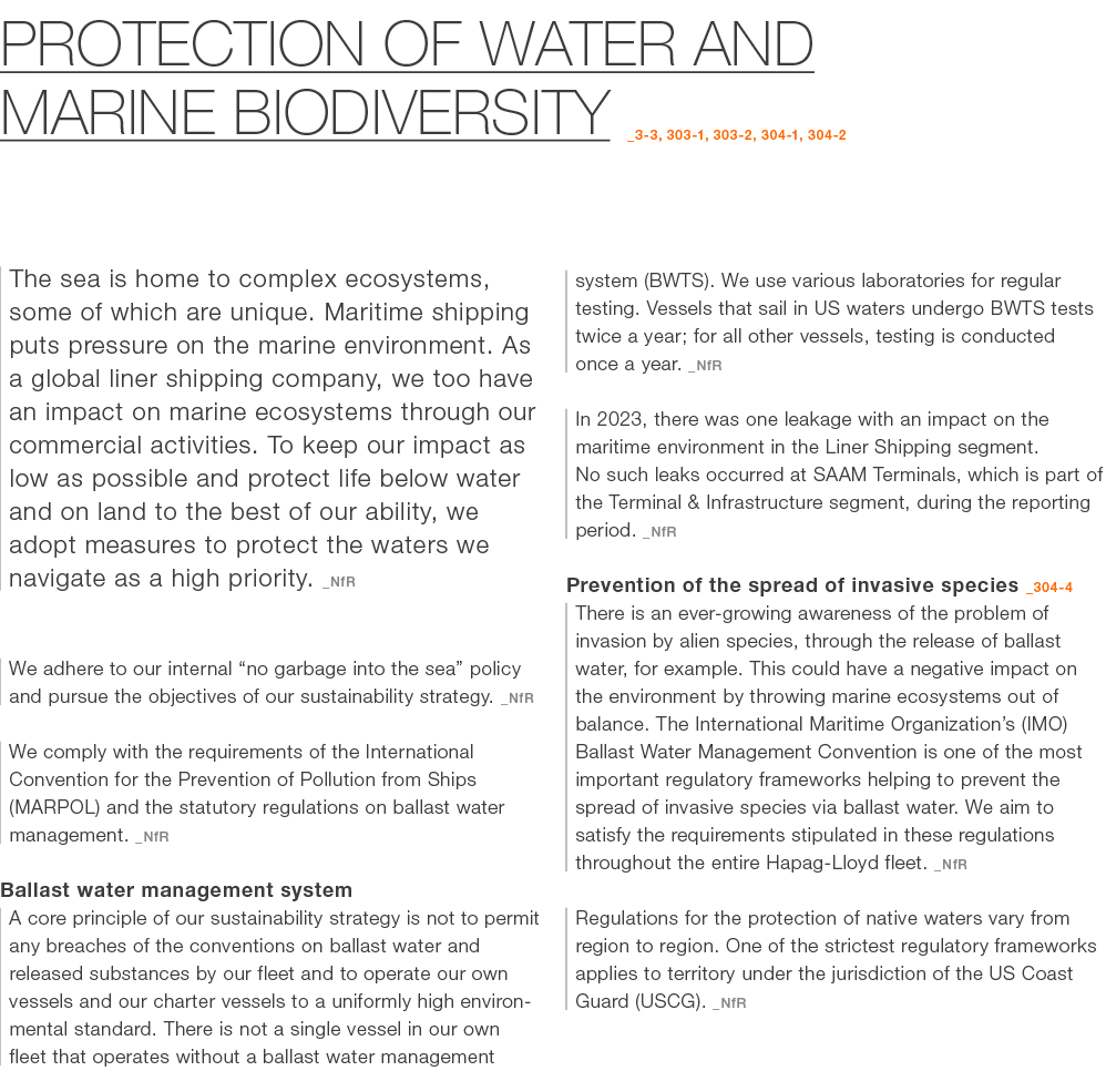 Protection of water and marine biodiversity _3 3, 303 1, 303 2, 304 1, 304 2 The sea is home to complex ecosystems, s...