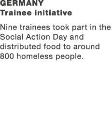Germany Trainee initiative Nine trainees took part in the Social Action Day and distributed food to around 800 homele...