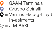 ￼ = SAAM Terminals ￼ = Gruppo Spinelli ￼ = Various Hapag Lloyd ­Investments ￼ = J M BAXI 