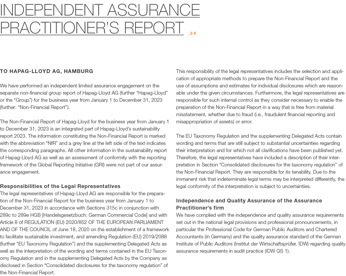 Independent assurance practitioner’s report _2 5 To Hapag Lloyd AG, Hamburg We have performed an independent limited ...
